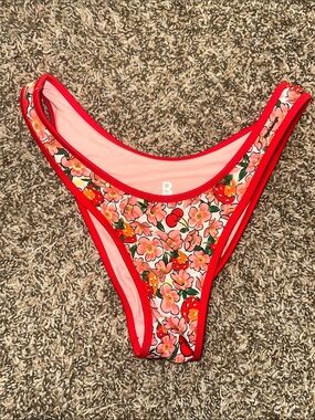 Blackbough Floral Strawberry High-Cut Bikini Bottom with Red Trim